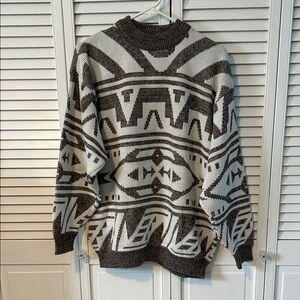 Vintage Aztec Pattern Knit Sweater - Brown and cream